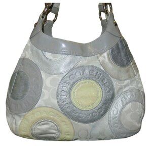 COACH Circle Mosaic Patchwork Madison Handbag Greys Patent & Sateen Leather Tote